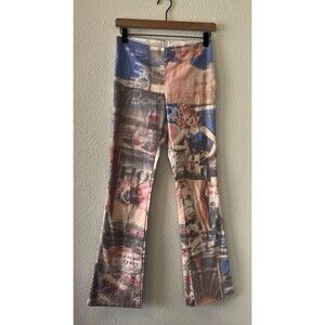Vintage Y2K Graphic Print Pants Medium Just In Time USA Brat Retro Pin Up Girl